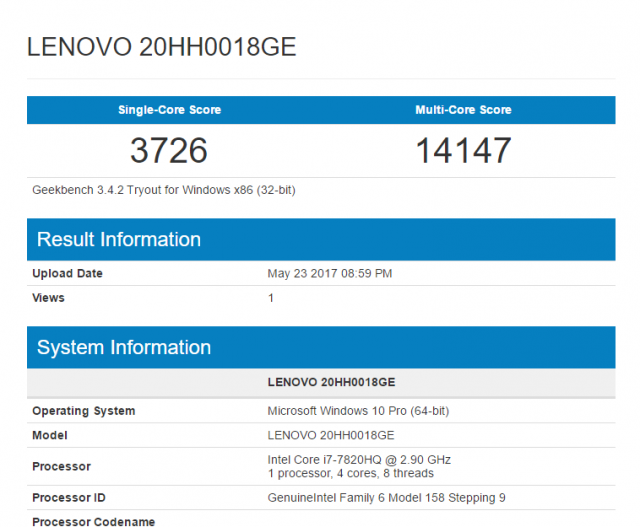 ThinkPad P51 Geekbench