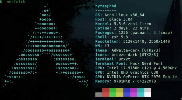 Razer Blade 15 with Arch Linux - Neofetch